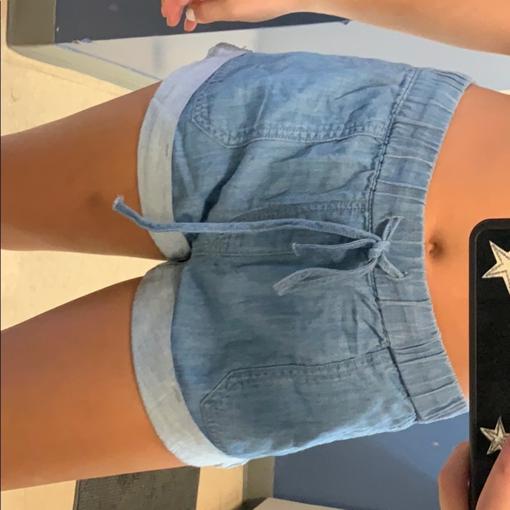 pull on "denim" shorts